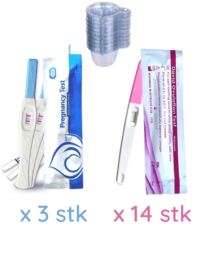 Pack: Ovulation test 14 pcs and Pregnancy test 3 pcs with 5 cups